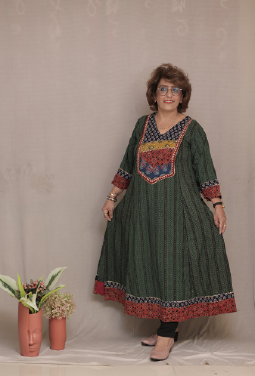 Green Bagh Print Kurta